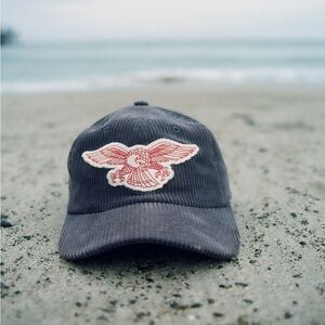 Corduroy Baseball Cap with Red Eagle Patch - Men's Accessories